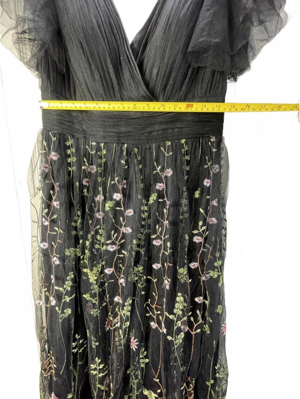 JJ's House Black Embroidered Floral Tulle Evening Dress with Ruffled Sleeves L - Picture 9 of 10